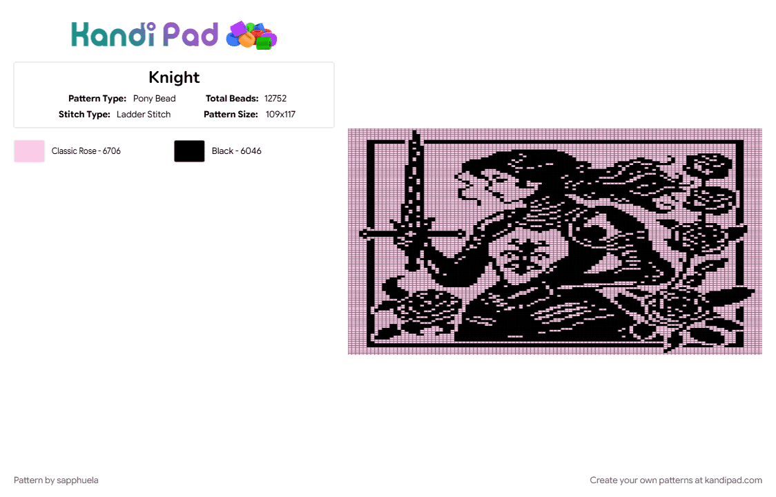 Knight - Pony Bead Pattern by sapphuela on Kandi Pad - black, knight, lady knight, pink