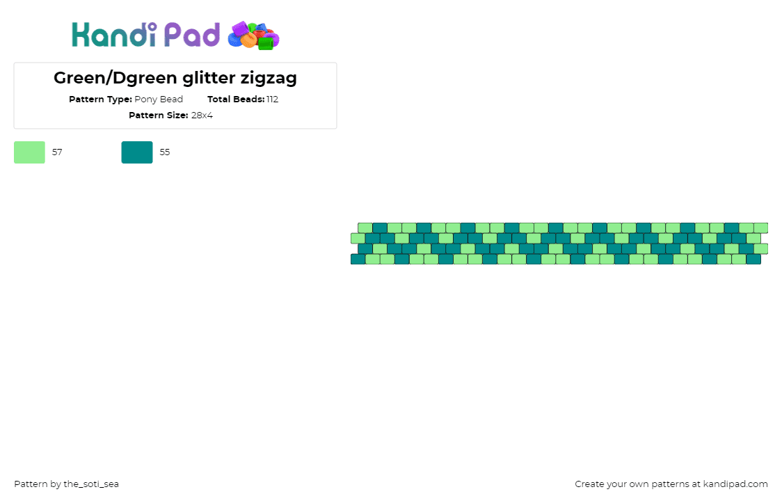 Green/Dgreen glitter zigzag - Pony Bead Pattern by the_soti_sea on Kandi Pad - zig zag,geometric,bracelet,cuff,green,aquamarine