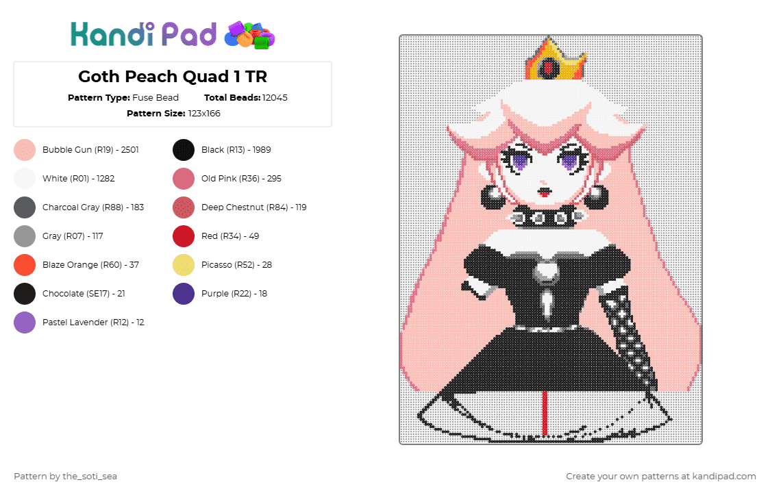 Goth Peach Quad 1 TR - Fuse Bead Pattern by the_soti_sea on Kandi Pad - peach,goth,red,beige