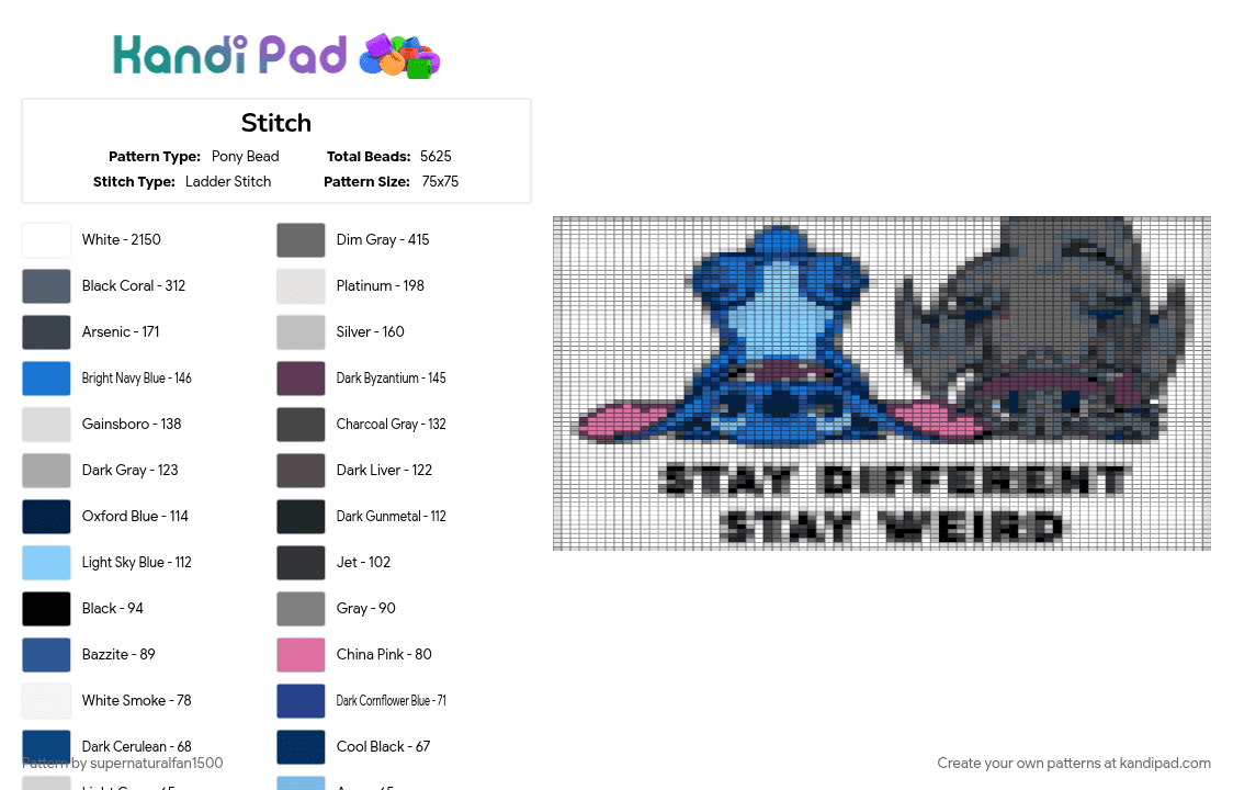 Stitch and Toothless (stay different stay weird) - Pony Bead Pattern by supernaturalfan1500 on Kandi Pad - disney, lilo and stitch, stitch