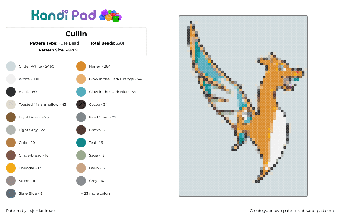 Cullin - Fuse Bead Pattern by itsjordanlmao on Kandi Pad - charizard,illenium,mashup,pokemon,dj,edm,music,orange