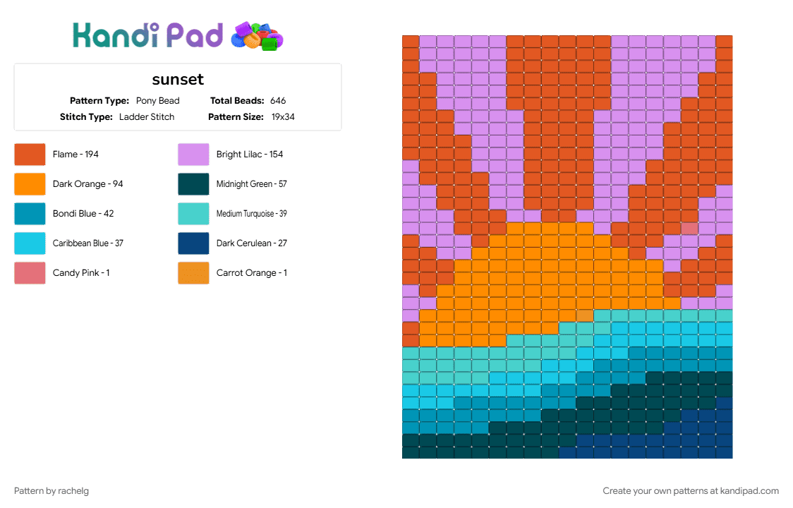 sunset - Pony Bead Pattern by rachelg on Kandi Pad - pink, red