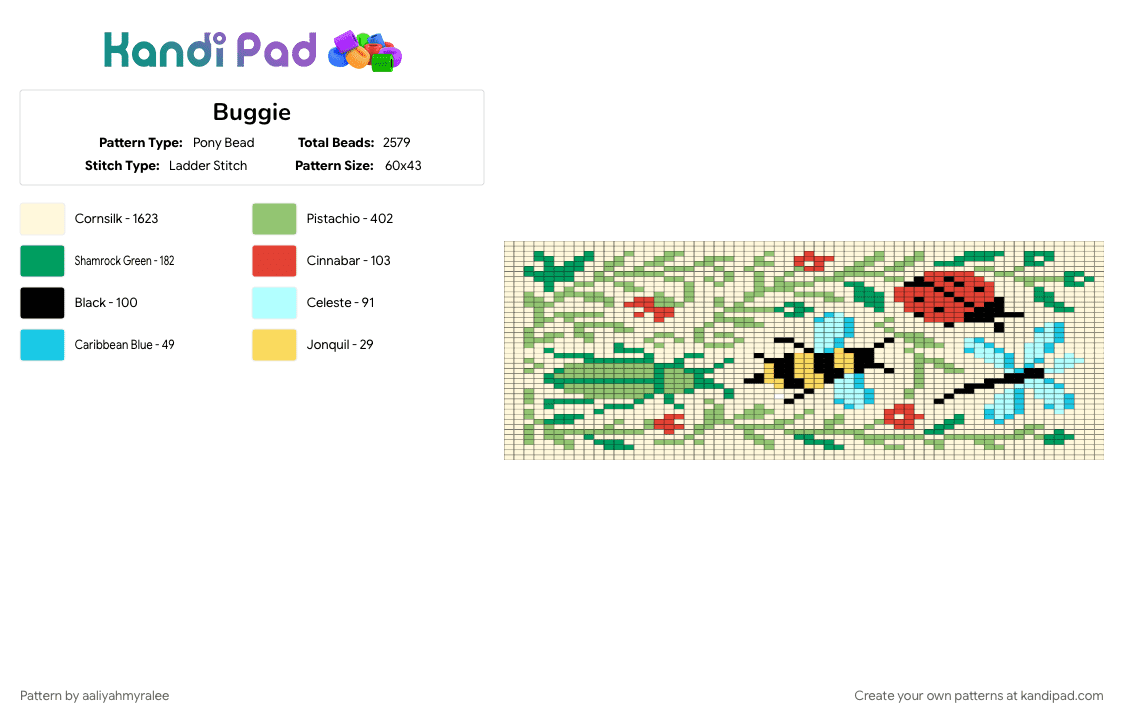 Buggie - Pony Bead Pattern by aaliyahmyralee on Kandi Pad - green, white