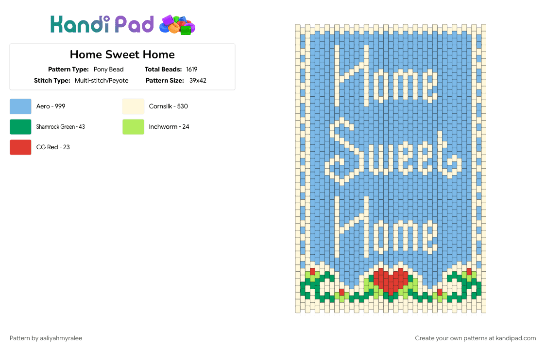Home Sweet Home - Pony Bead Pattern by aaliyahmyralee on Kandi Pad - light blue