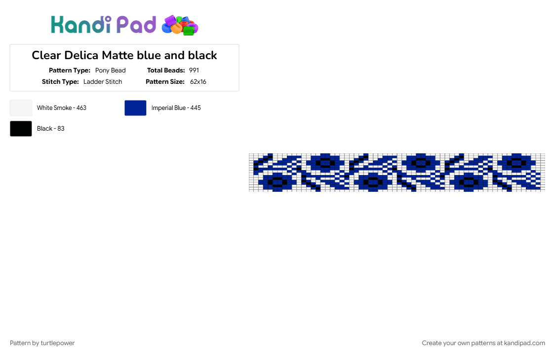 Clear Delica Matte blue and black - Pony Bead Pattern by turtlepower on Kandi Pad - purple, white