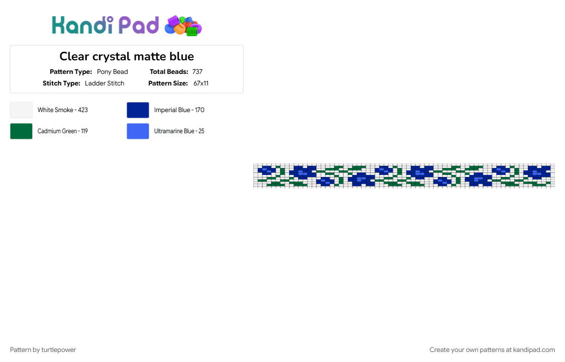 Clear crystal matte blue - Pony Bead Pattern by turtlepower on Kandi Pad - green, purple, white