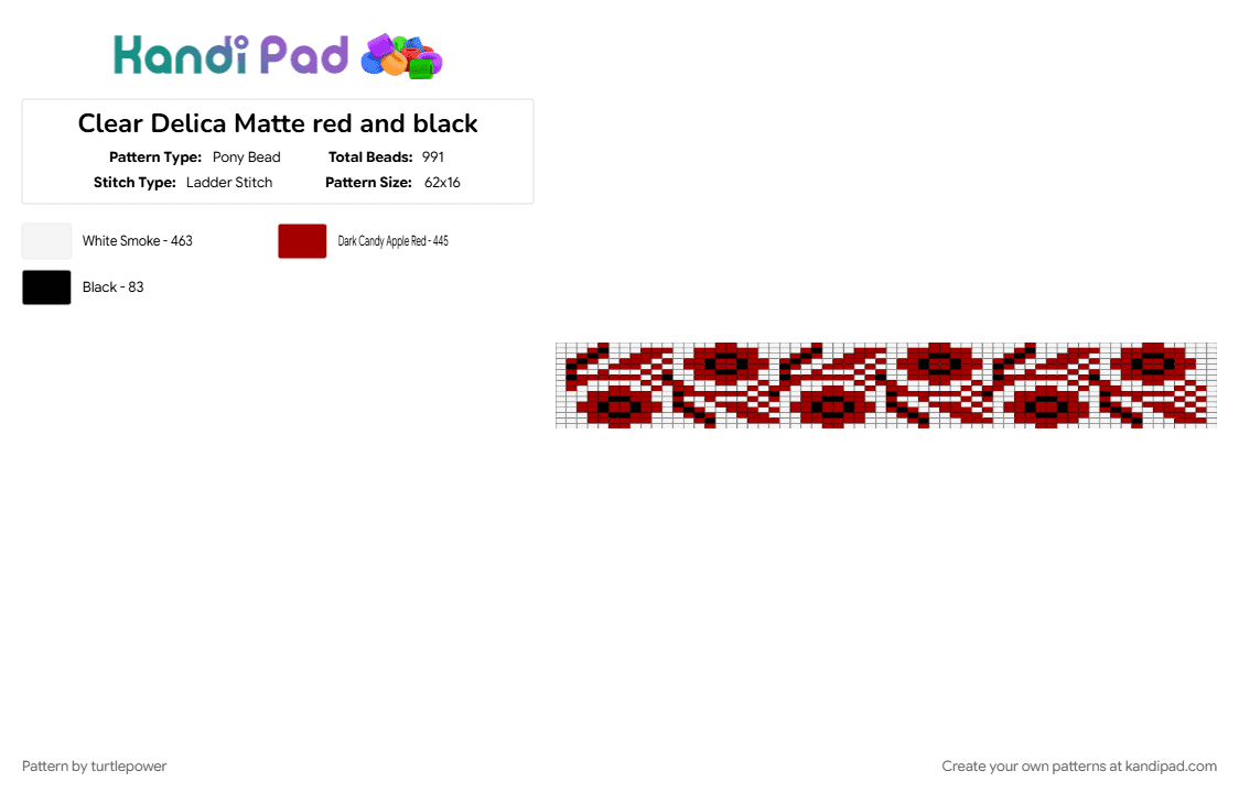 Clear Delica Matte red and black - Pony Bead Pattern by turtlepower on Kandi Pad - red, white
