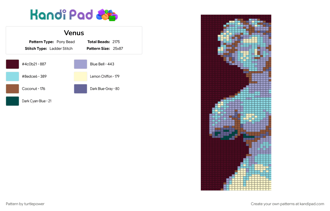 Venus - Pony Bead Pattern by turtlepower on Kandi Pad - brown, light blue, pink