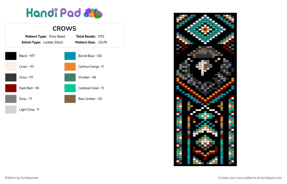 CROW 1 - Pony Bead Pattern by turtlepower on Kandi Pad - black, colorful, light blue, teal