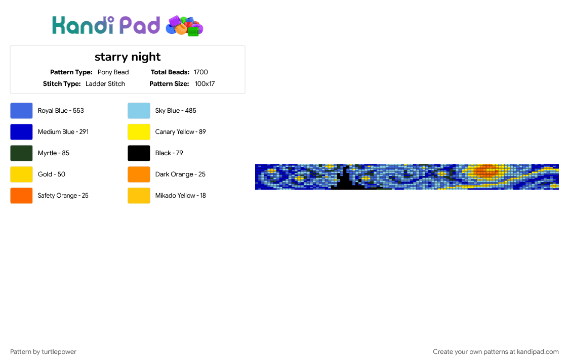 starry night - Pony Bead Pattern by turtlepower on Kandi Pad - blue, light blue, purple