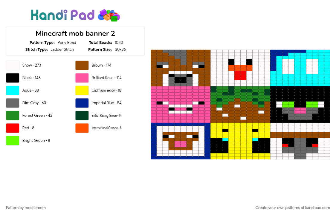 Minecraft mob banner 2 - Pony Bead Pattern by moosemom on Kandi Pad - light blue, pink, red, yellow