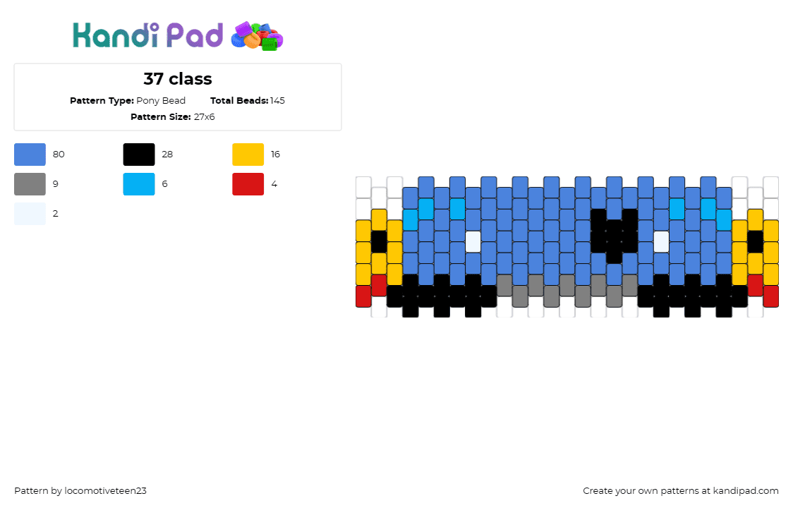 37 class - Pony Bead Pattern by locomotiveteen23 on Kandi Pad - train,locomotive,vehicle,blue