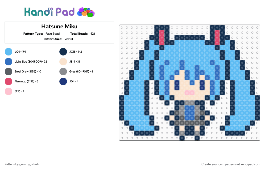 Hatsune Miku - Fuse Bead Pattern by gummy_shark on Kandi Pad - blue, light blue