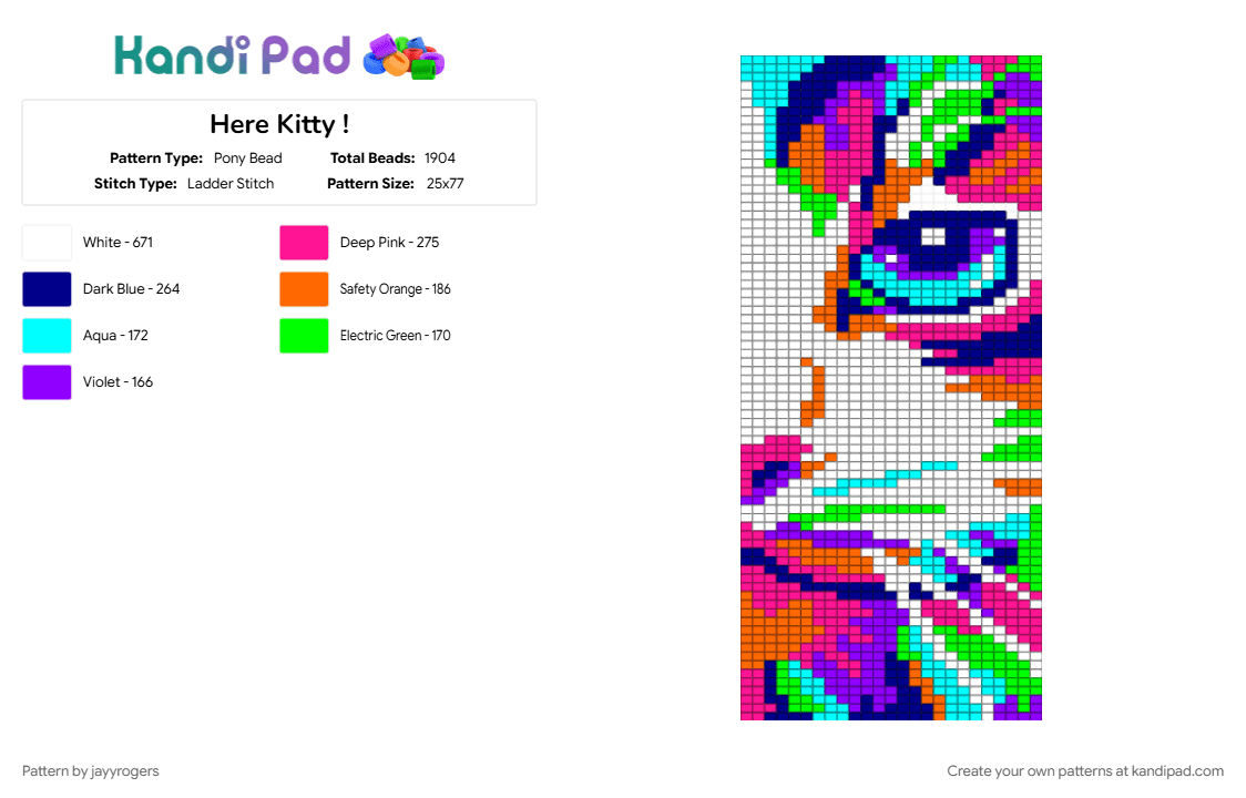 Here Kitty ! - Pony Bead Pattern by jayyrogers on Kandi Pad - pink, purple