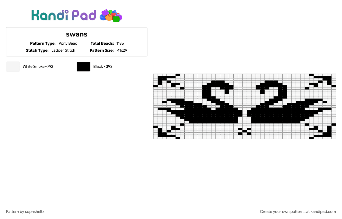 swans - Pony Bead Pattern by sophsheltz on Kandi Pad - black, white