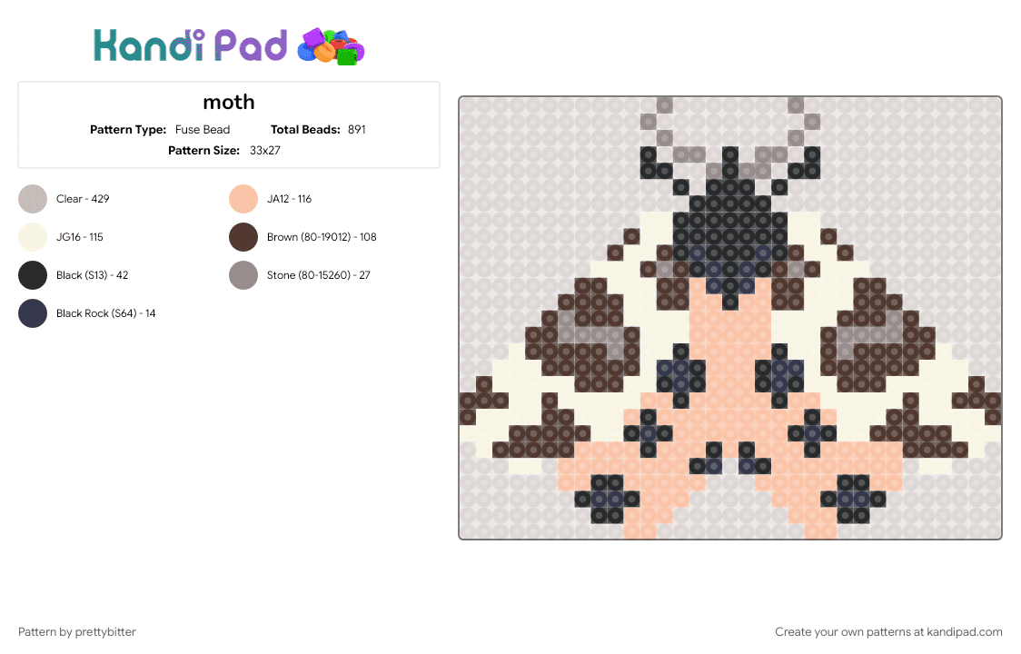 moth - Fuse Bead Pattern by prettybitter on Kandi Pad - beige