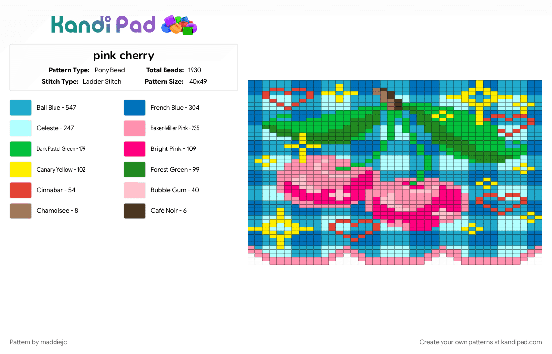 pink cherry - Pony Bead Pattern by maddiejc on Kandi Pad - blue, green, light blue, pink