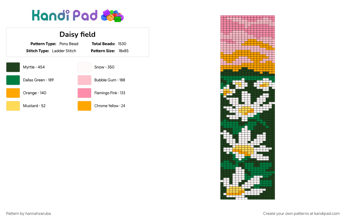 Daisy field - Pony Bead Pattern by hannahzaruba on Kandi Pad - green, pink