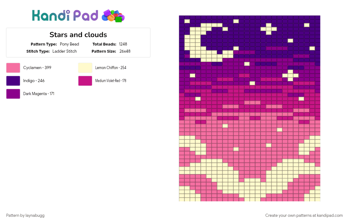 Stars and clouds - Pony Bead Pattern by laynabugg on Kandi Pad - pink