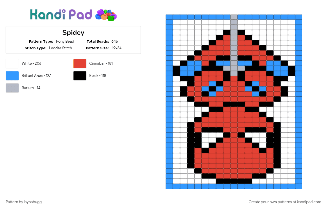 Spidey - Pony Bead Pattern by laynabugg on Kandi Pad - light blue, red