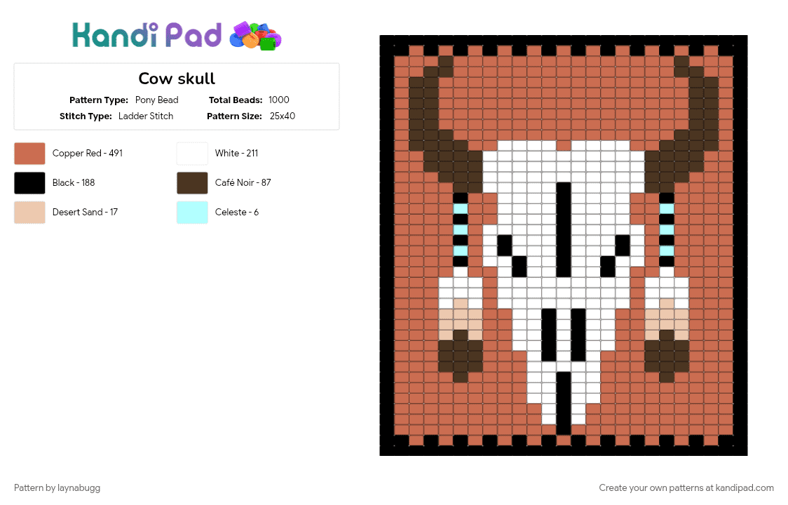 Cow skull - Pony Bead Pattern by laynabugg on Kandi Pad - red