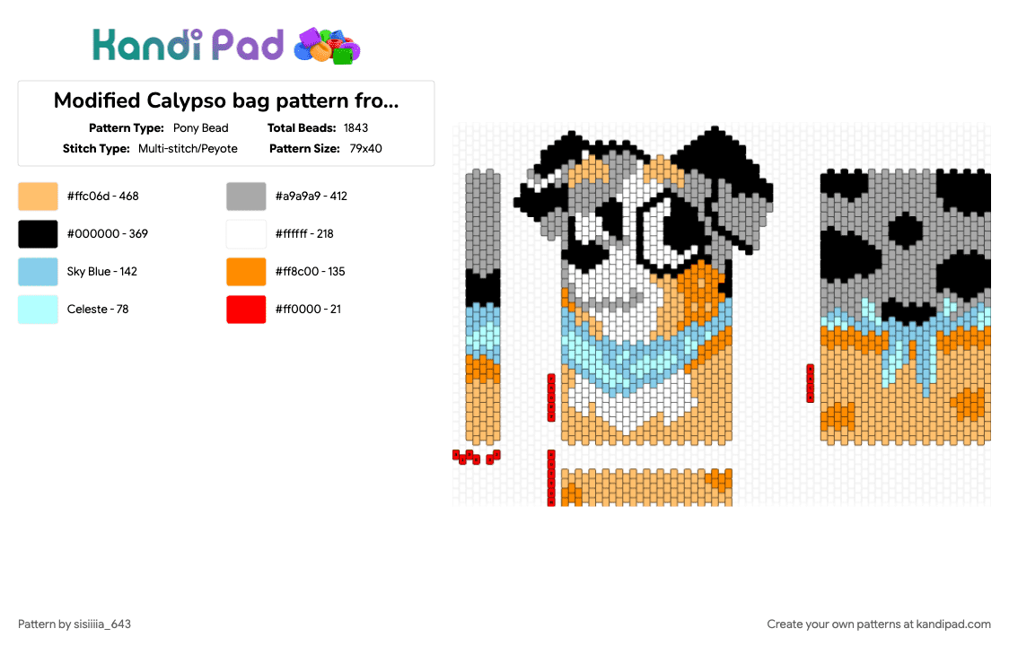 Modified Calypso bag pattern from Bluey - Pony Bead Pattern by sisiiiia_643 on Kandi Pad - beige, orange