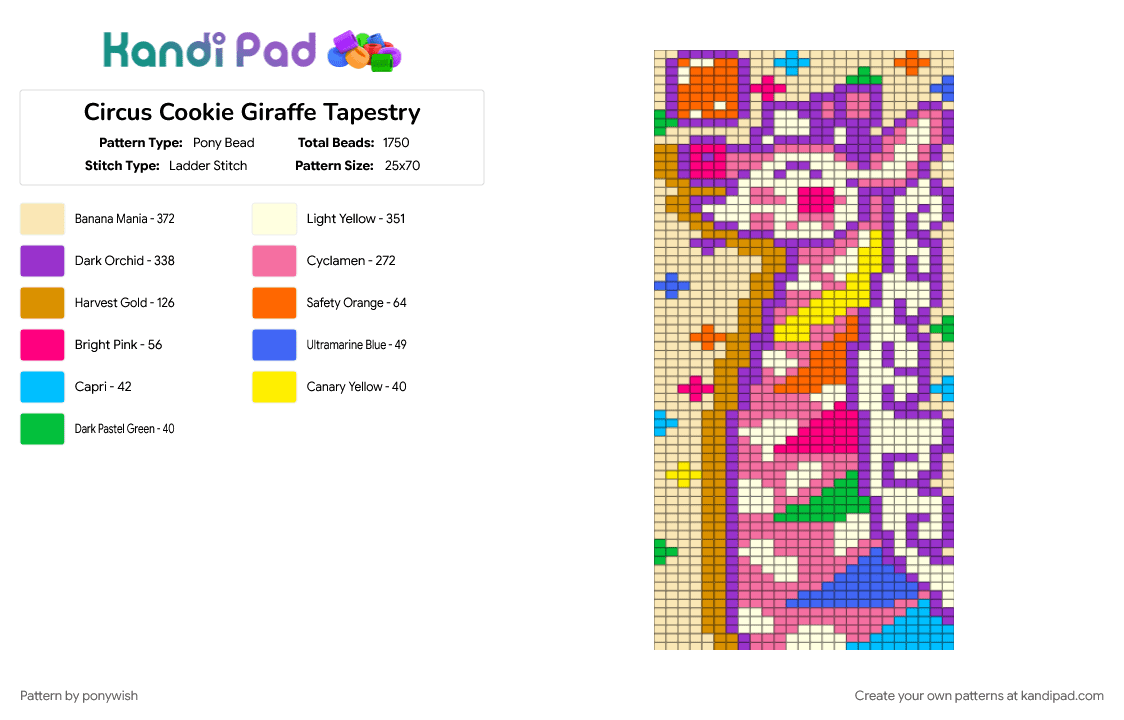 Circus Cookie Giraffe Tapestry - Pony Bead Pattern by ponywish on Kandi Pad - beige, circus, clowncore, colorful, cotdcircuses, giraffe, orange, pink, purple