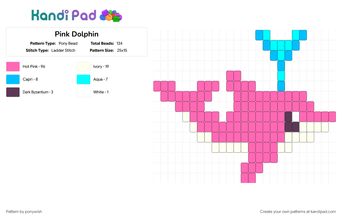 Pink Dolphin - Pony Bead Pattern by ponywish on Kandi Pad - animal, cotddolphins, dolphin, ladder stitch, ladderstitch, pink