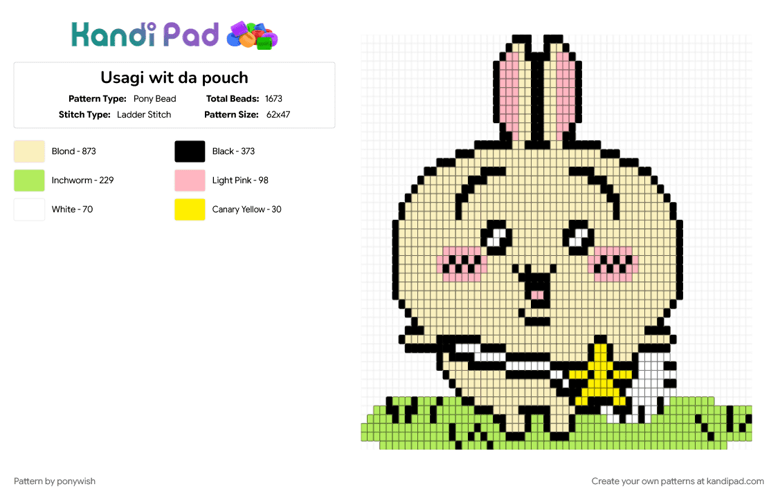 Usagi wit da pouch - Pony Bead Pattern by ponywish on Kandi Pad - bunny, chiikawa, chiikawak, rabbit, usagi, yellow