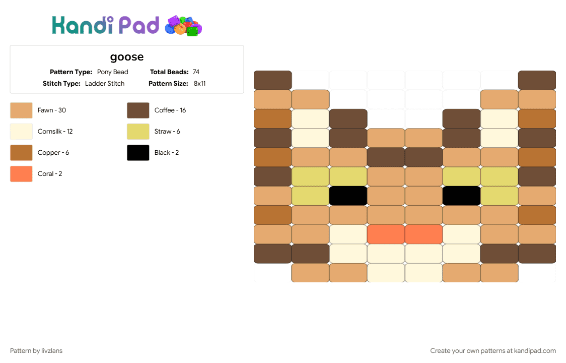 goose - Pony Bead Pattern by livzlans on Kandi Pad - brown, orange