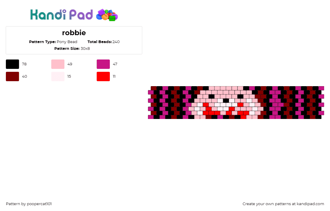 robbie - Pony Bead Pattern by poopercat101 on Kandi Pad - robbie,rabbit,silent hill,bunny,horror,video game,cuff,bloody,pink,red