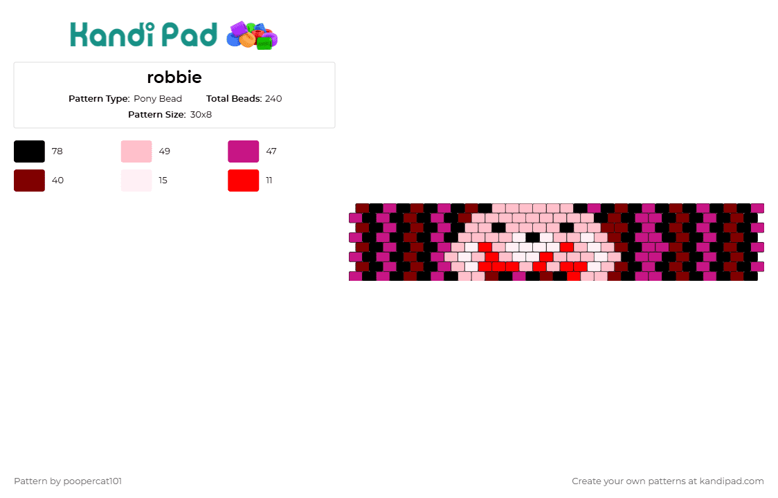 robbie - Pony Bead Pattern by poopercat101 on Kandi Pad - robbie,rabbit,silent hill,bunny,horror,video game,cuff,bloody,pink,red
