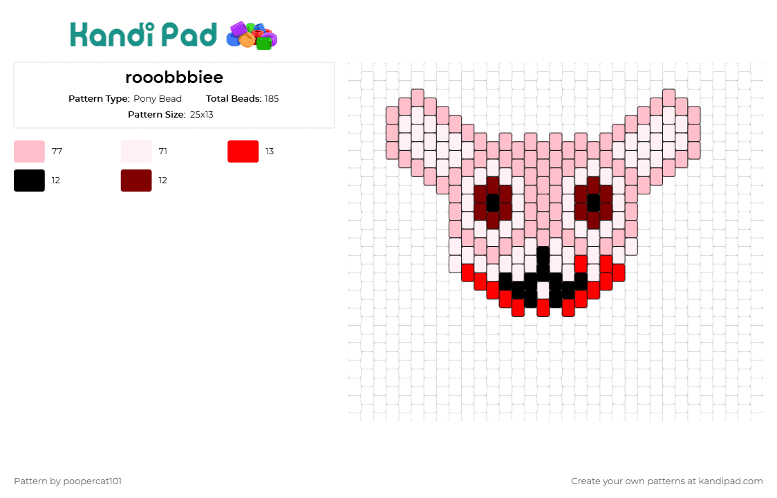 rooobbbiee - Pony Bead Pattern by poopercat101 on Kandi Pad - robbie,rabbit,silent hill,charm,bunny,horror,video game,bloody,pink,red