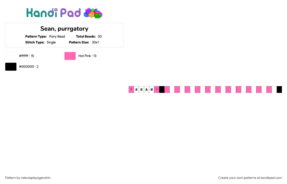 Sean, purrgatory - Pony Bead Pattern by nebulaplayzgenshin on Kandi Pad - character, pink, purrgatory, video game, visual novel, white