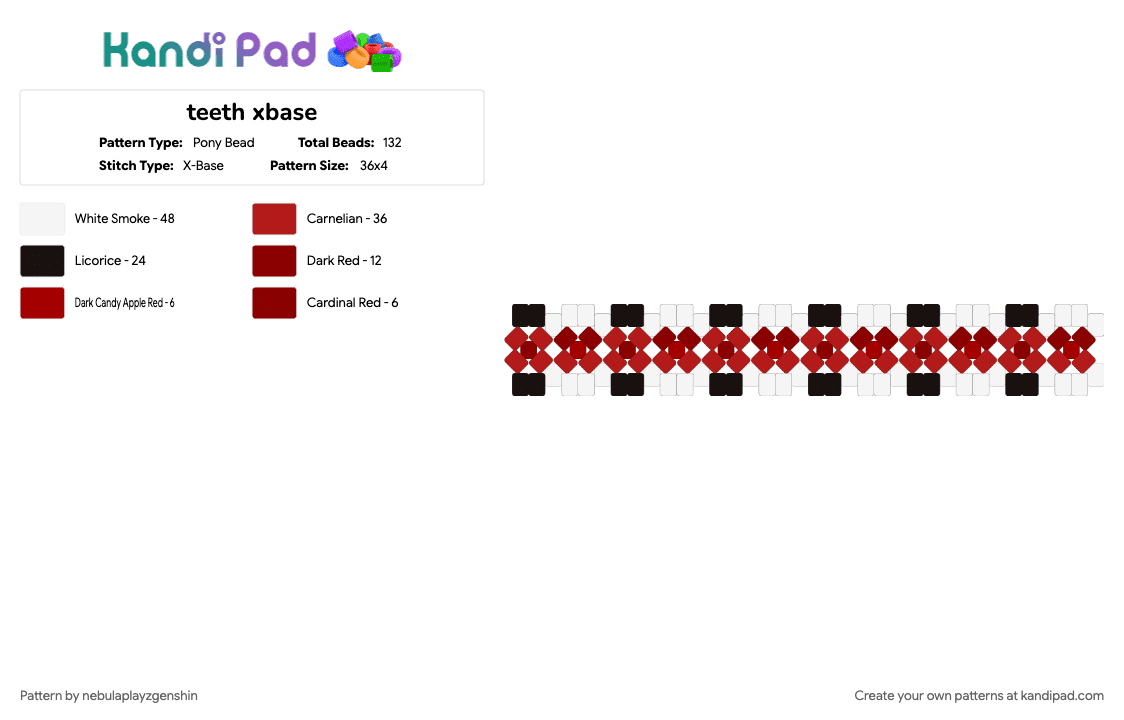 teeth xbase - Pony Bead Pattern by nebulaplayzgenshin on Kandi Pad - cuffs, red, teeth, vampire fangs, white