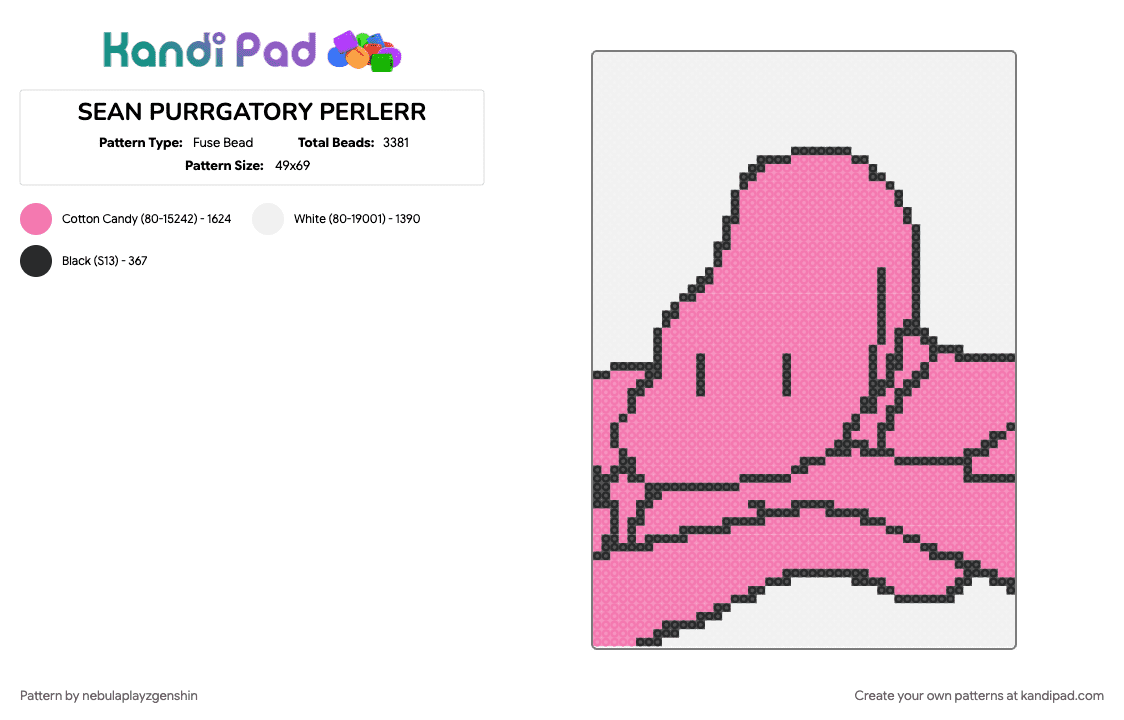 SEAN PURRGATORY PERLERR - Fuse Bead Pattern by nebulaplayzgenshin on Kandi Pad - character, game, pink, purrgatory, video game, white