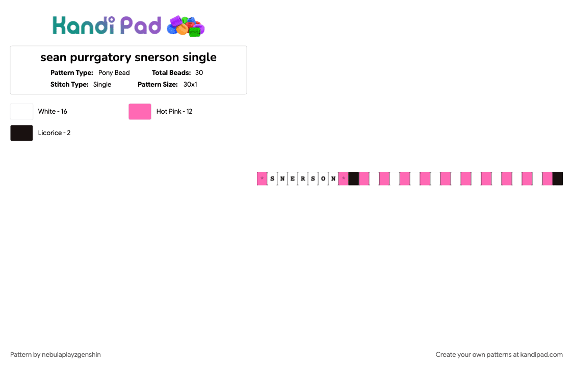 sean purrgatory snerson single - Pony Bead Pattern by nebulaplayzgenshin on Kandi Pad - game, game reference, pink, purrgatory, video game, white