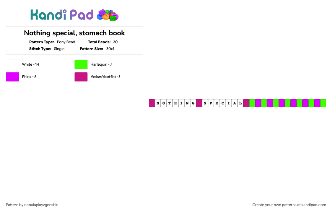 Nothing special, stomach book - Pony Bead Pattern by nebulaplayzgenshin on Kandi Pad - green, music, pink, song, stomach book