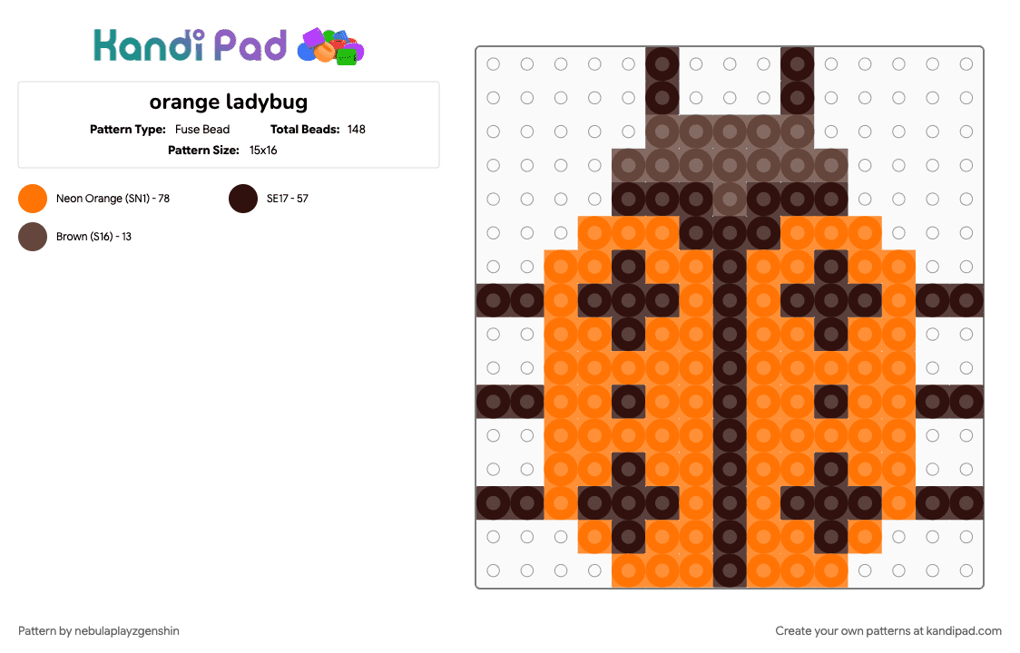 orange ladybug - Fuse Bead Pattern by nebulaplayzgenshin on Kandi Pad - brown, bug, ladybird, ladybug, orange