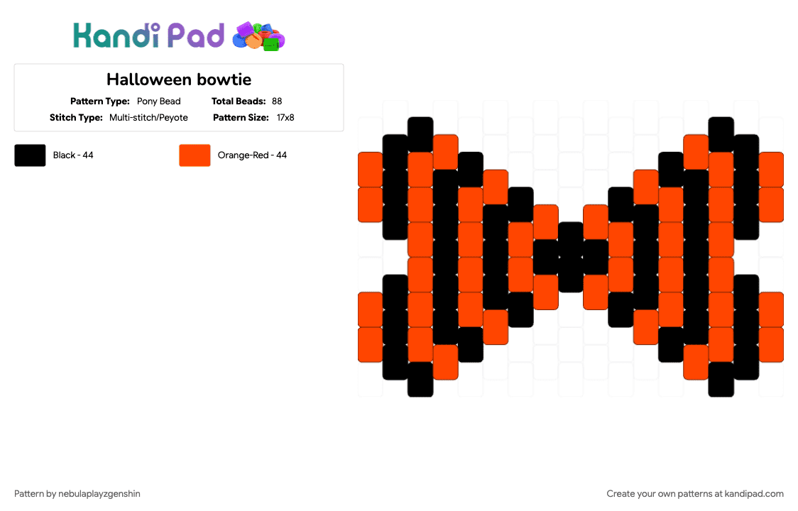 Halloween bowtie - Pony Bead Pattern by nebulaplayzgenshin on Kandi Pad - black, bow, bowtie, cute, halloween, red, spooky