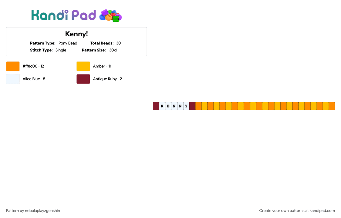 Kenny! - Pony Bead Pattern by nebulaplayzgenshin on Kandi Pad - orange, single, south park, yellow