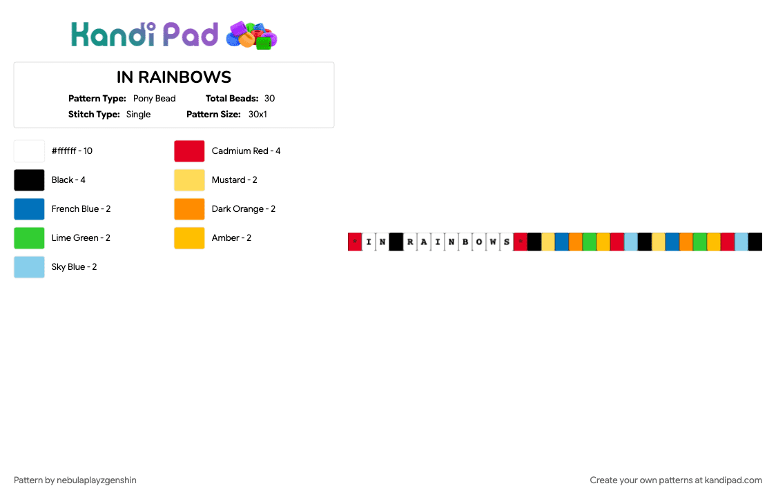 IN RAINBOWS - Pony Bead Pattern by nebulaplayzgenshin on Kandi Pad - album, album cover, radiohead, red, yellow