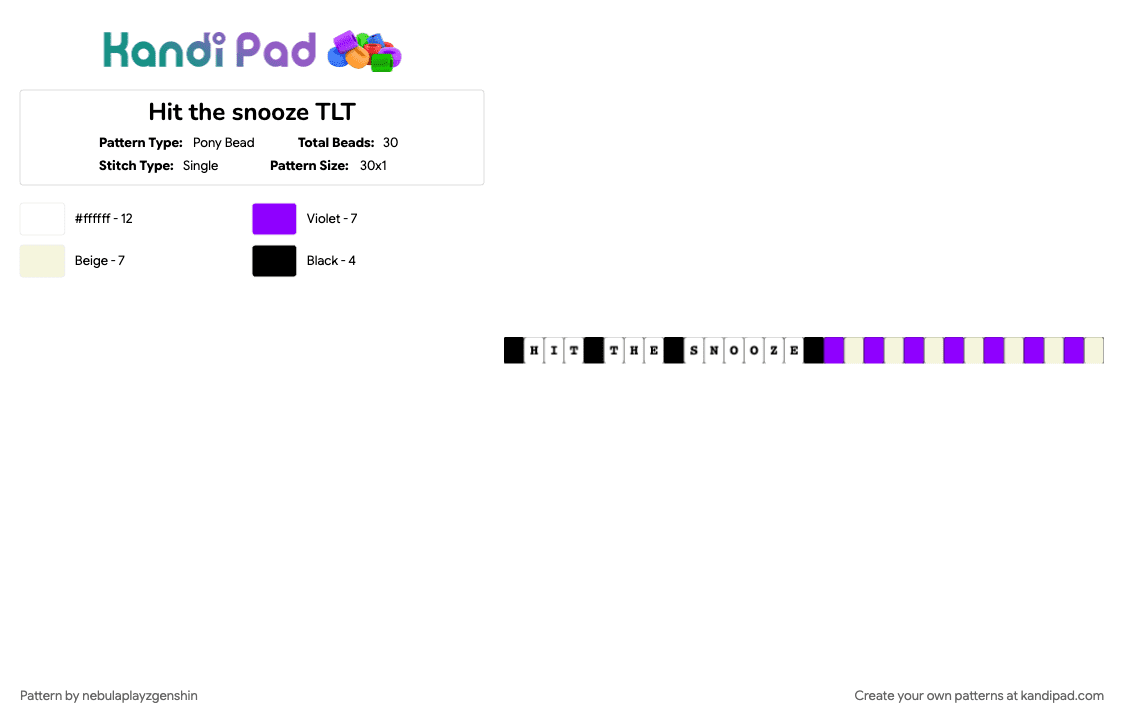 Hit the snooze TLT - Pony Bead Pattern by nebulaplayzgenshin on Kandi Pad - album cover, purple, song, thelivingtombstone, white