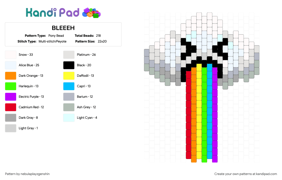 BLEEEH - Pony Bead Pattern by nebulaplayzgenshin on Kandi Pad - beige, charm, colorful, light blue, rainbow, white, yellow