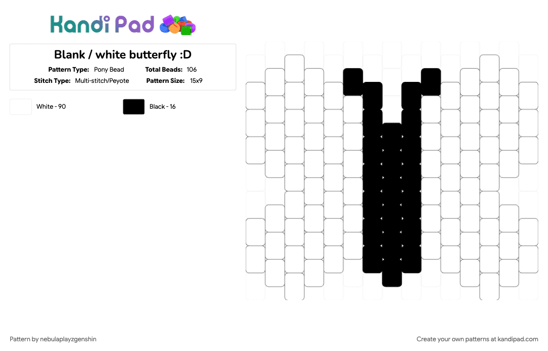 Blank / white butterfly :D - Pony Bead Pattern by nebulaplayzgenshin on Kandi Pad - bug, butterfly, insect, white