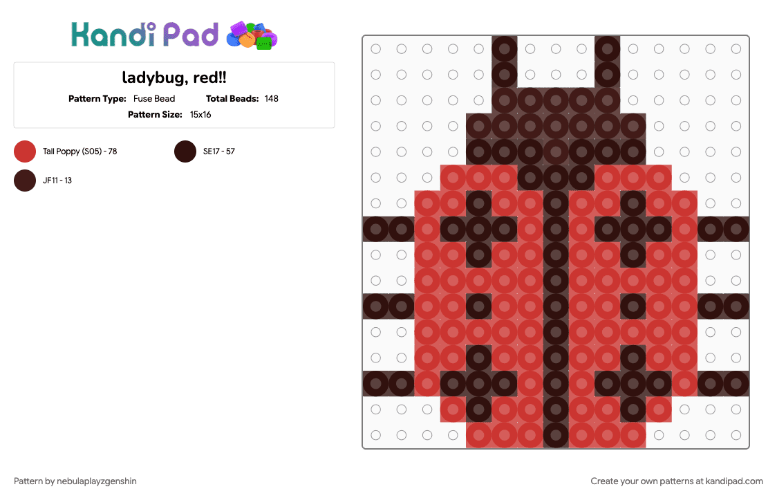 ladybug, red!! - Fuse Bead Pattern by nebulaplayzgenshin on Kandi Pad - brown, bug, ladybird, ladybug, red