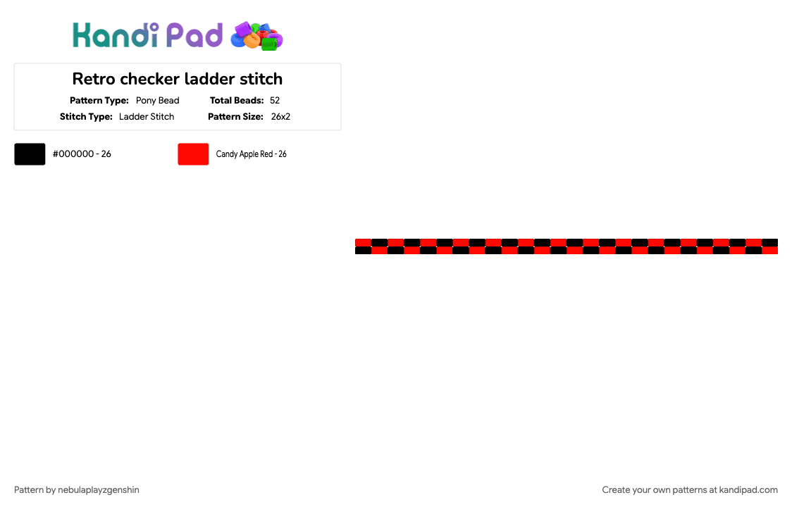 Retro checker ladder stitch - Pony Bead Pattern by nebulaplayzgenshin on Kandi Pad - black, cotdretrodiner, red