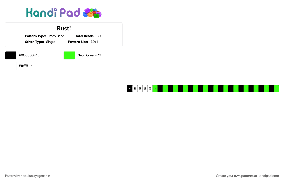 Rust! - Pony Bead Pattern by nebulaplayzgenshin on Kandi Pad - green, rust tlt, thelivingtombstone, tlt, tlt rust