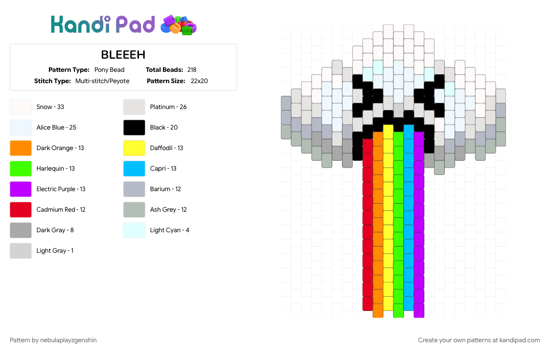 BLEEEH - Pony Bead Pattern by nebulaplayzgenshin on Kandi Pad - beige, charm, colorful, light blue, rainbow, white, yellow