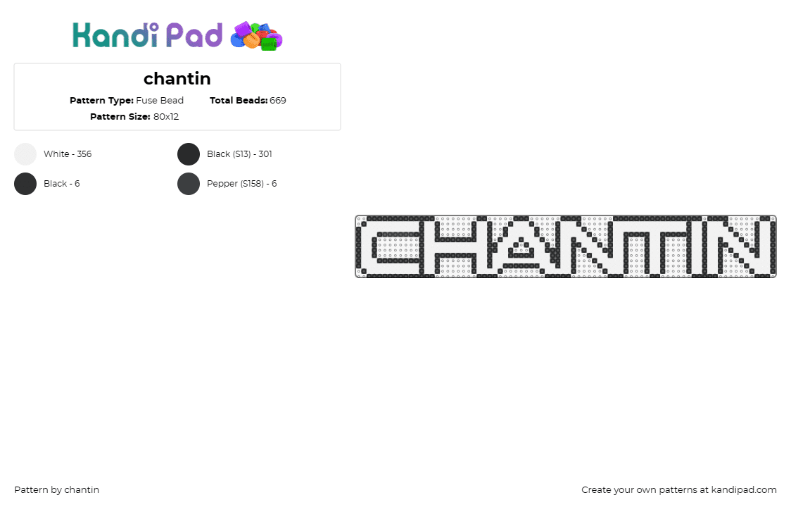 chantin - Fuse Bead Pattern by chantin on Kandi Pad - chantin,logo,dj,music,simple,white